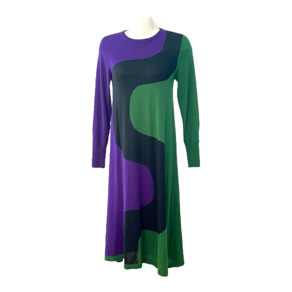Marimekko Long Sleeve Colorblock Dress in Purple, Green, Black